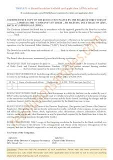 board resolution format for debit card